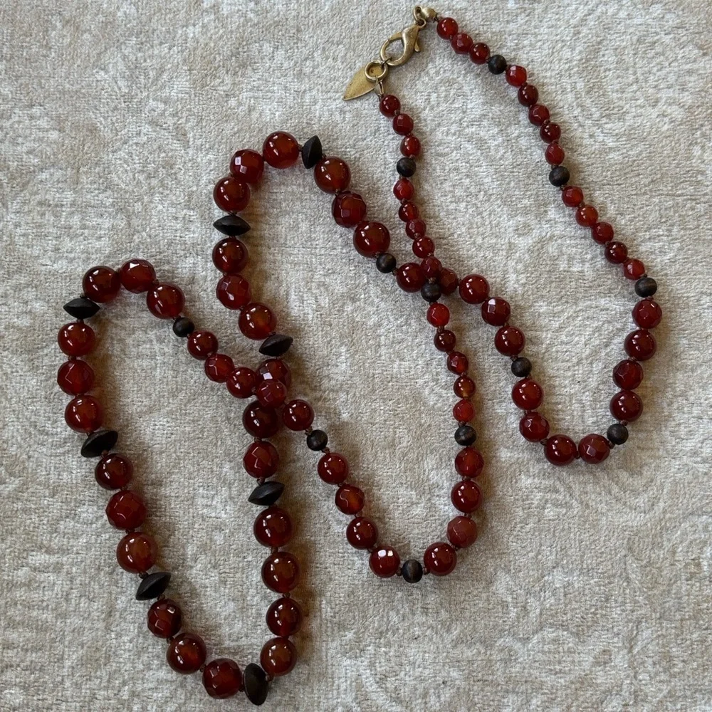 Coldwater Creek Carnelian Quartz Beaded Long Opera Necklace Boho Reddish Orange - Picture 11 of 13